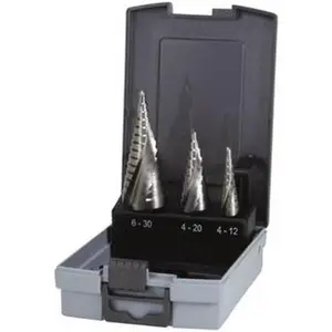 HERTEL 3-Piece High-Speed Steel Drill Bit Set - Step Drill, 30mm Max Size, 118° Point Angle, Bright Finish, Split Point Tip (SDD)