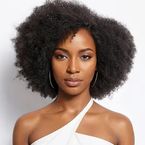 Idoli 14 Inch Popcorn Kinky Curly  Wig Natural Color Afro Human Hair Natural Hairline 13X4X2 250% Density Short Human 14 Inch