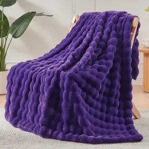 Faux Fur Throw Purple Bubble Thick Warm for Couch Sofa 550GSM (Purple, Throw(50"x60"))