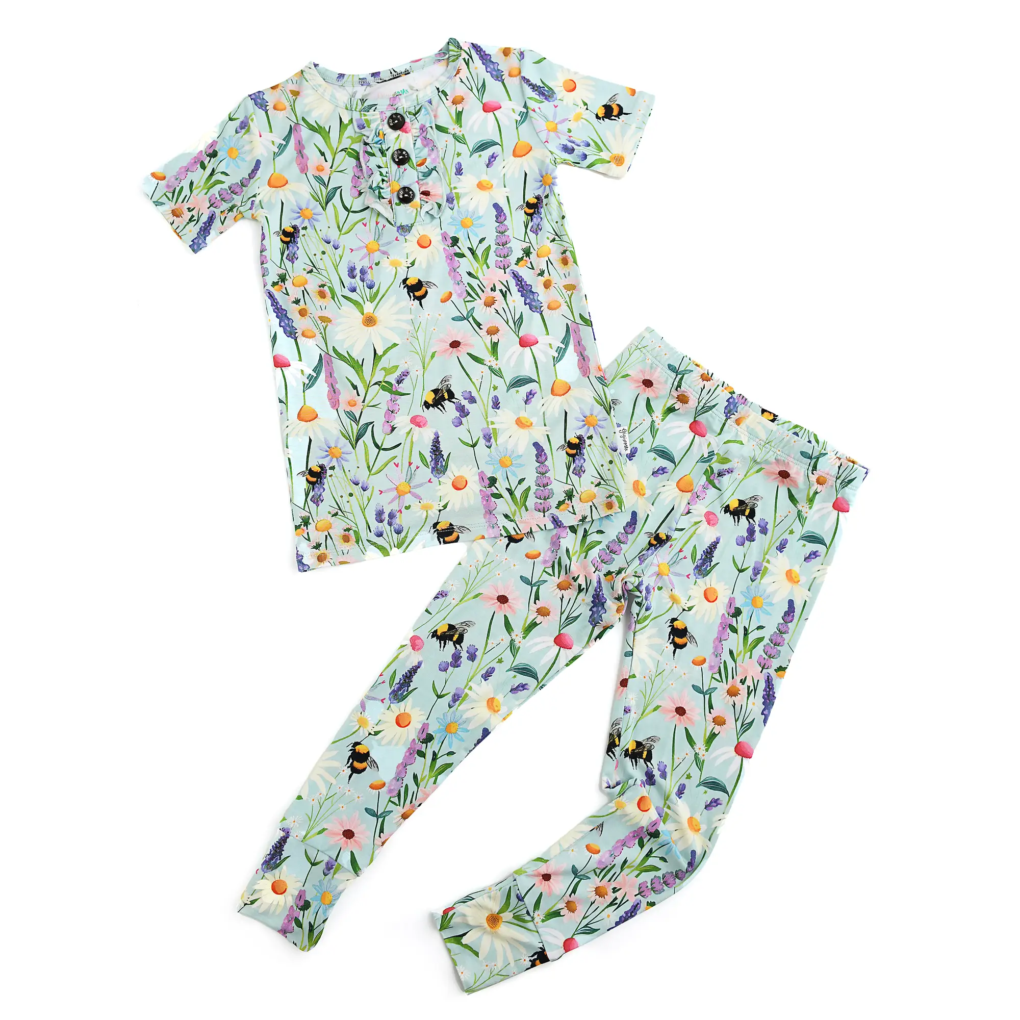 Bumble RUFFLE TWO PIECE Bamboo Bee Floral Flowers Button Ruffle Gigi and Max