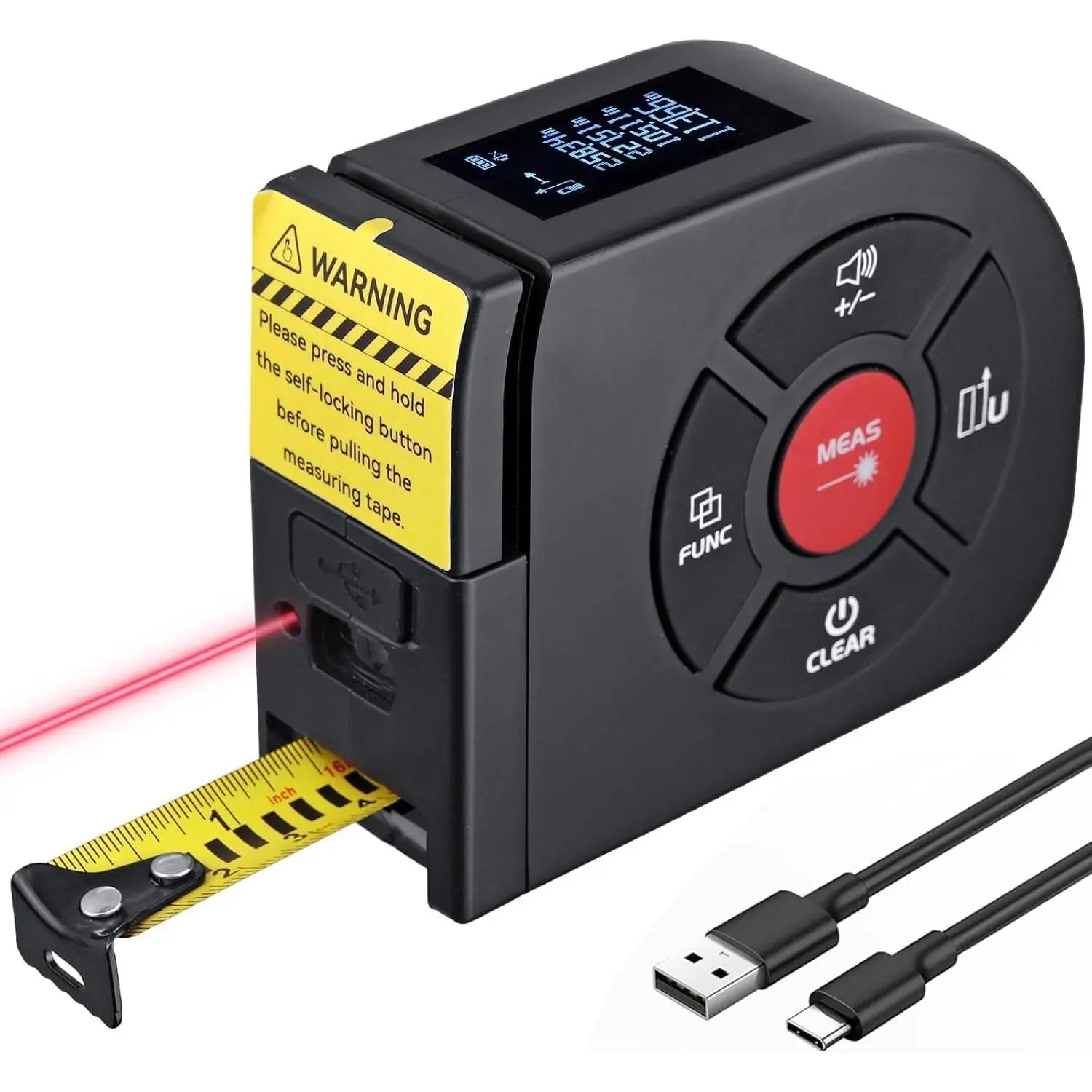 BINTA 2-in-1 Laser Tape Measure, 164Ft/50M Laser Measurement Tool & 16.5Ft/5M Digital Tape Measure, USB-C Rechargeable Distance Meter with LCD Display, Ft/Ft+in/in/M Units for Area/Volume/Pythagorean