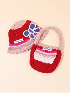 Handmade Knitted Fisherman's Hat with Colorful Wallet Set - Flower Knitted Fisherman's Hat, Breathable Non Elastic Fabric, Fashionable 3D Flower Decoration Combination Set.