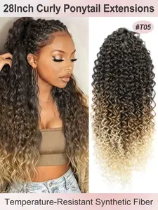 28inch 70cm Deep Deep Wave Clip-On Ponytail Wig, Heat-Resistant Synthetic Fiber, Natural Curly Hairstyle, Women's Daily Use