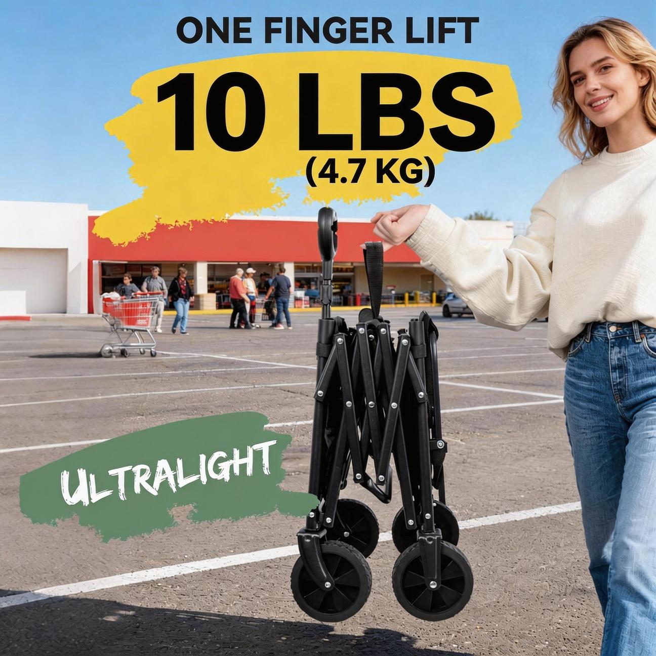 Hikenture Wagon Cart Foldable,Ultra-Compact Small Utility Folding Wagon,Heavy Duty Grocery Cart with All-Terrain Wheels,Portable Collapsible Wagon for Garden,Beach,Shopping,Camping,Sports