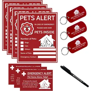 Sticker - Pet Inside Sticker, Safety Alert for Pets Inside, Save My Pet in Case of Emergency, Rescue Pets Decal for House Window Door - 4 Pack with Wallet Card & Key Tag