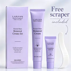 Facial Hair Removal Cream for Women, 2-in-1 Sensitive Skin Kit, 30ML Gentle Plant Depilatory Cream with 5ML Soothing Essence, Painless Facial Hair Remover