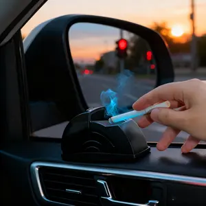 Car Ashtray Sleek Black with Metallic Lining Odor-Seal Design Portable Ash Tray for Cars Perfect for Valentine's Day & New Year Party Gifting