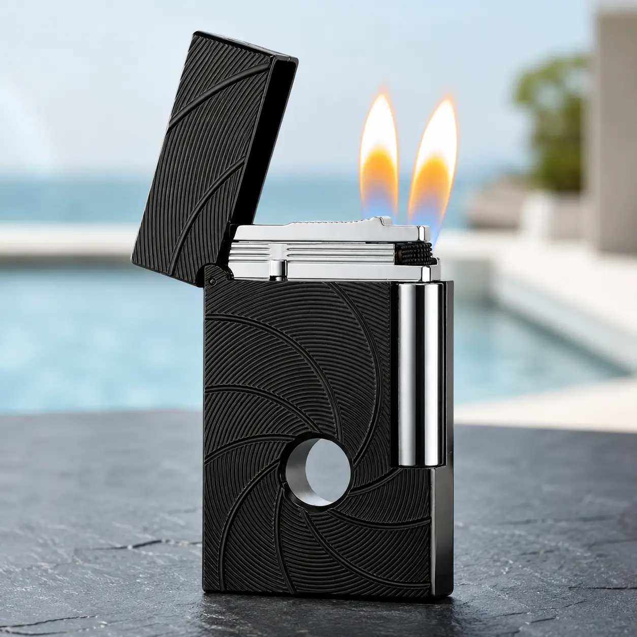 Double Flame Brass Metal DPT Black James Bond 007 Lighter - 145g, Soft Flame, No Fuel, Ideal Gift for James Bond Fans, Lighter Accessories