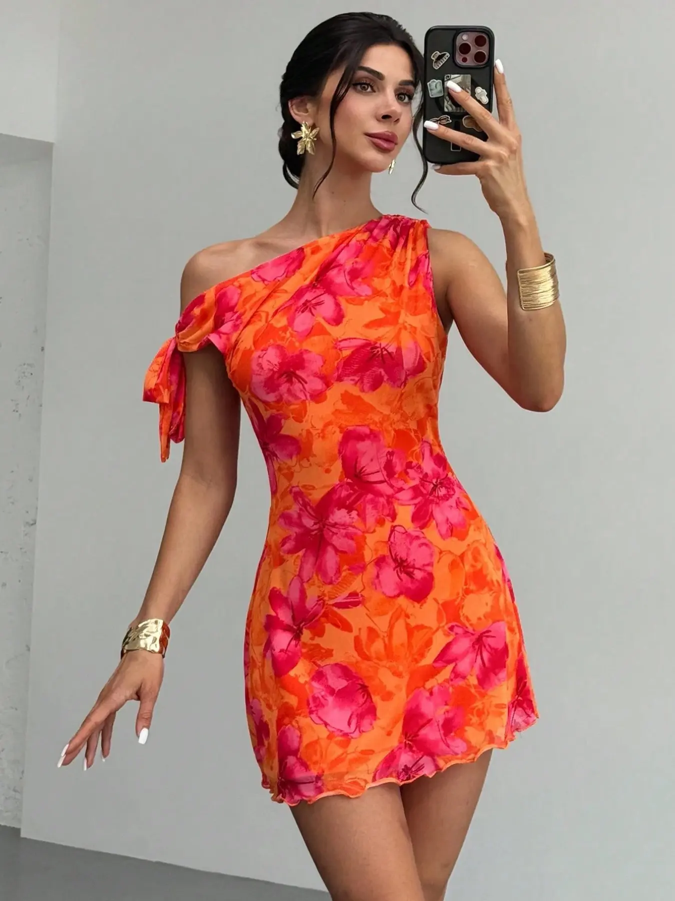 hawaiian homecoming dresses Stacees Keyhole Floral Print Tiered Ruffle Homecoming Dress Short Mini