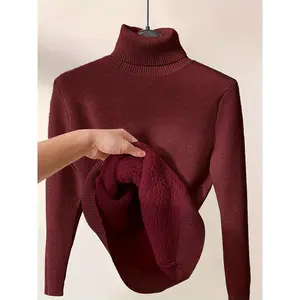 Women's Casual High Neck Turtleneck Sweater - Soft Stretchy Pullover, Solid Color Fall Winter Warmth, Hand Wash/Dry Clean, Comfortable Autumn Wear, Minimalistic Design, Medium Elasticity