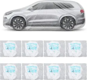Molain 4 Pack Disposable Car Cover Clear Plastic Car Cover, Waterproof Universal Rain Dust Garage Covers with Elastic Band, Cars Covers for Outdoor...