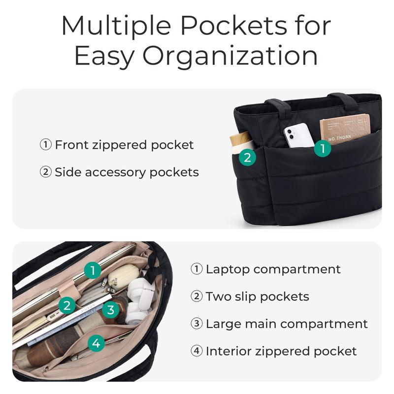 BAGSMART Lightweight Puffy Tote Bag with Compartments for Women, Quilted Shoulder Bag Handbag for Travel and Work Handbag for Travel and Work TikTokShopHolidayHaul