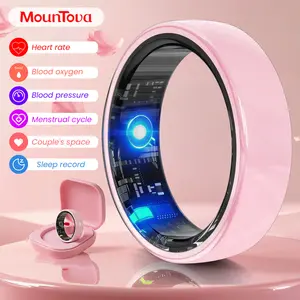 #6-#11 Pink & Black Ceramic Smart Couple Rings for Women & Men, Fitness & Sleep Tracker, Heart Rate & Stress Monitor, Cycle Tracking, IP68 Waterproof, 3–5 Day Battery, iOS & Android Compatible, with Charging Case