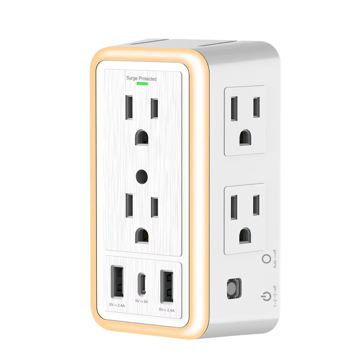 6-Outlet USB Wall Charger Extender – Surge Protected with USB-C, 3 USB Ports & Built-In Night Light
