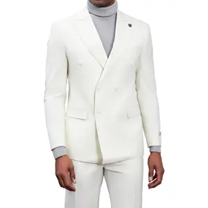 Men's Double-Breasted Ivory White Suit – Modern Slim Fit