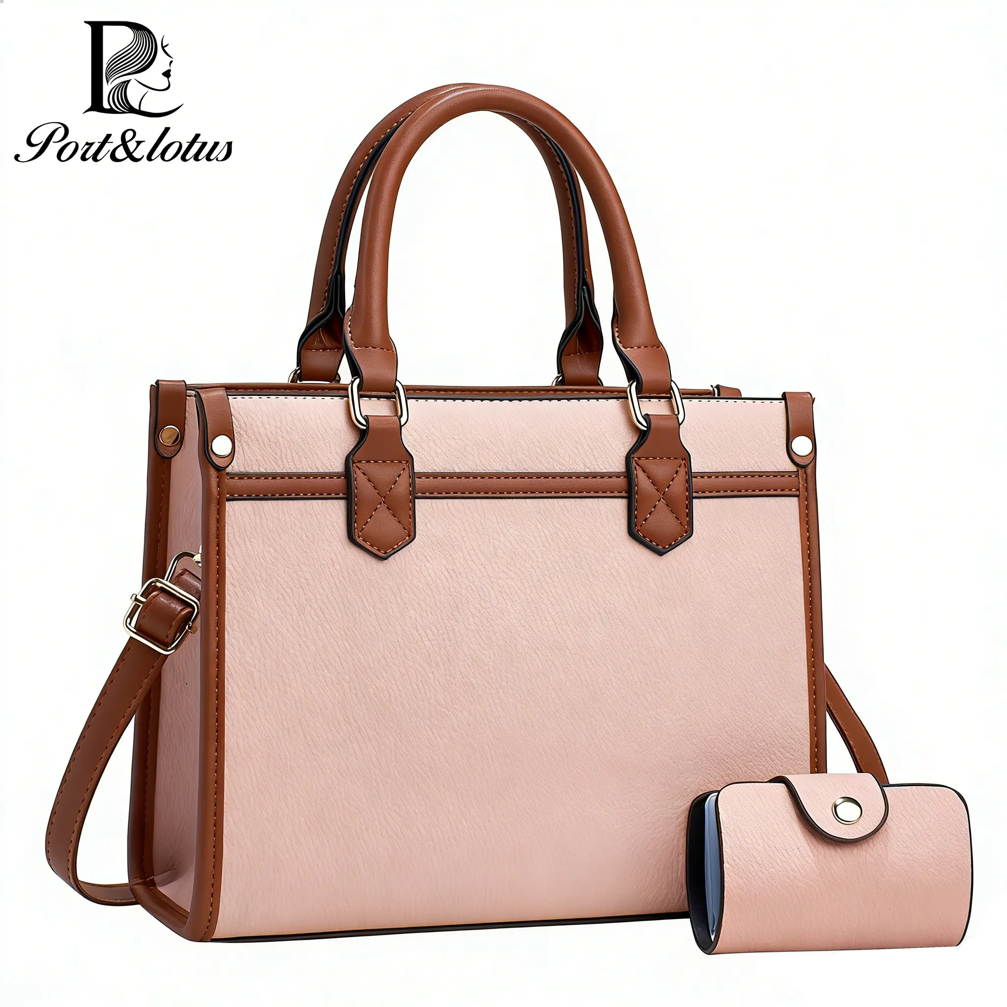 PORT&LOTUS Women's Elegant Leather Top-Handle Satchel, Fashionable Handbag with Adjustable Strap & Built-in Wallet for Daily Commuting, Bags with Handles, Elegant Bags, Casual, Colorblock, Everyday Bag
