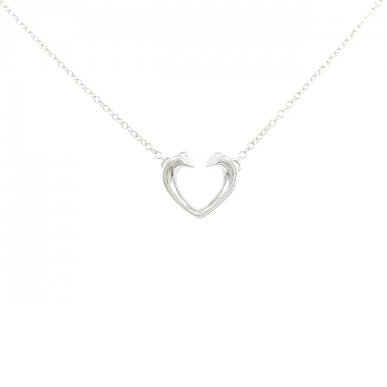 Pre-owned Tiffany & Co. Sterling Silver 925 (Ag925) Small Leather Goods Tiffany Tenderness 2 Heart Small 925 Silver Necklace