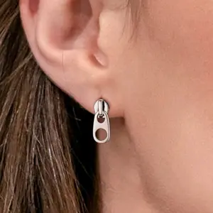 ChicSilver Daily Minimalist Simple Casual High Polished Zipper Shape 925 Sterling Silver Stud Earrings for Women