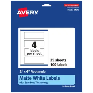 Avery Matte White Rectangle Labels, 2" x 6"
