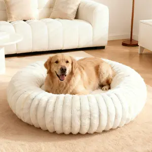 LFC PETS Calming Dog Beds for Large Dogs, Faux Fur Donut Cuddler Dog Bed, Round Fluffy Pillow, Washable Pet Bed for Dogs