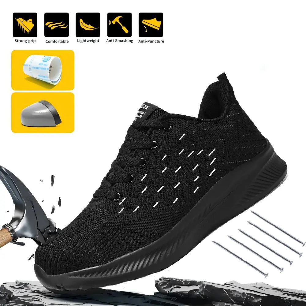 Minimalist Polka Dot Safety Shoes - Round Toe Knit Footwear for Outdoors with Kevlar Midsole and Slip-Resistant Outsole, Laces, Classic, Fashion, Athletic, Water Resistant