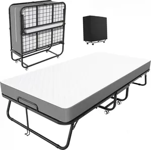 INTERGREAT Folding Bed with Mattress, Roll Away Beds with Mattress for Adults, Single Cot Foldable Rollaway Beds, 75" x 38" / 75" x 31"Portable Bed for Easy Storage, Strong Frame for Guest Room, Small Apartment