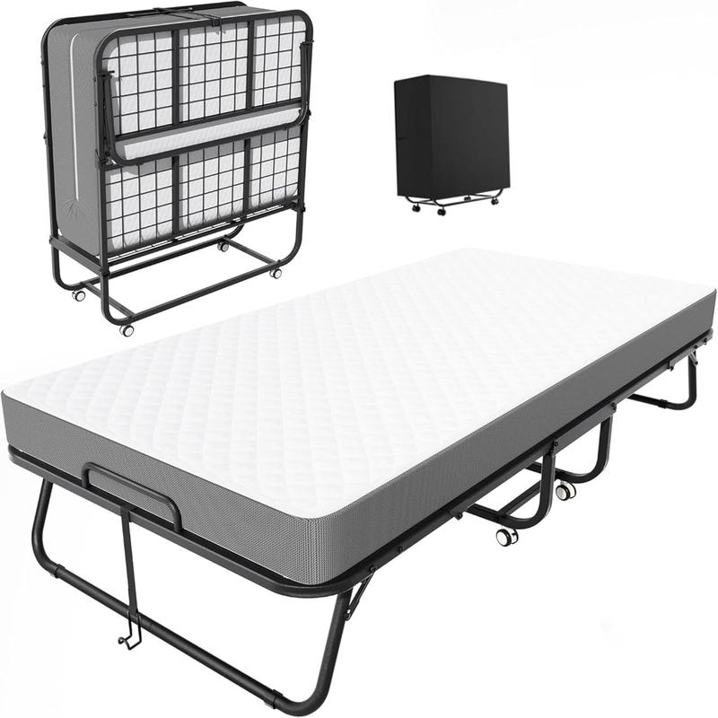 INTERGREAT Folding Bed with Mattress, Roll Away Beds with Mattress for Adults, Single Cot Foldable Rollaway Beds, 75" x 38" / 75" x 31"Portable Bed for Easy Storage, Strong Frame for Guest Room, Small Apartment