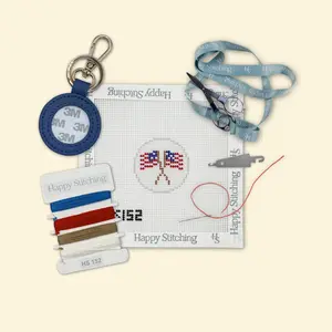 Happy Stitching - USA 250 Two Flags Key Fob Needlepoint Kit - Fourth Of July Craft Kit - Patriotic Needlepoint Kit