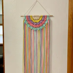Handmade Large Macramé Spring Floral Rainbow Wall Hanging Boho Home Decor Cottage Core