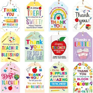 60pcs Thank You Teachers Tags with String Gifts Hanging Tags Labels Happy Teachers Appreciation Week Boxes Bags Wrapping Supplies