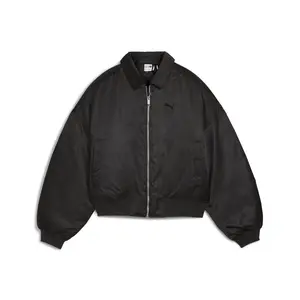 PUMA Womens Satin Bomber Jacket Athletic Outerwear Casual - Black