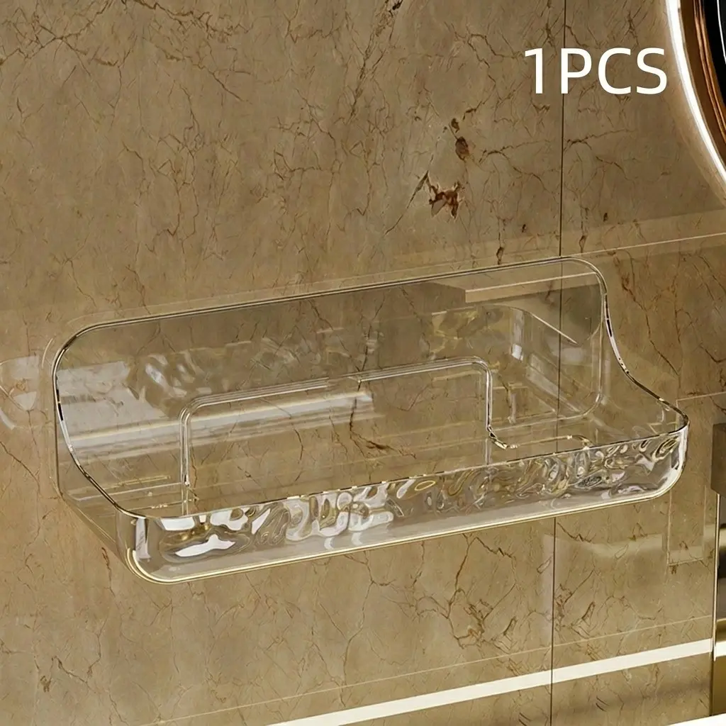 Transparent Acrylic Bathroom Shelf, No-Drill Wall Mounted Organizer, Waterproof Cosmetic Storage Rack, Decorative Vanity Holder