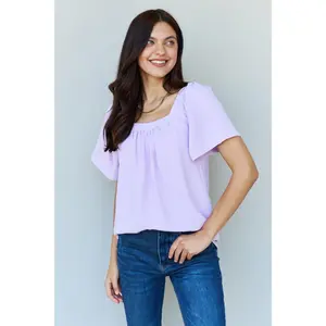 Ninexis Keep Me Close Square Neck Short Sleeve Blouse in Lavender