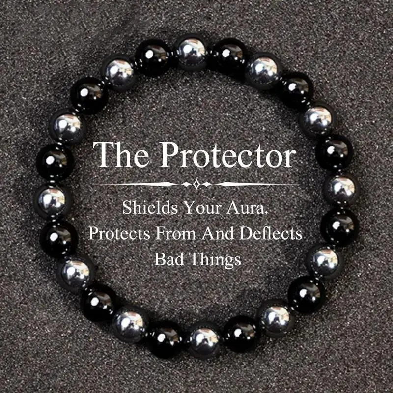 Veliora Gift S Protection Black Tourmaline & Hematite Bracelet – Grounding Energy Shield | 8mm Unisex Crystal Beads | Daily Wear Gift Retro Round Earrings Set y2k jewelry cuban link chain men Adjustable Heart Rate Couples