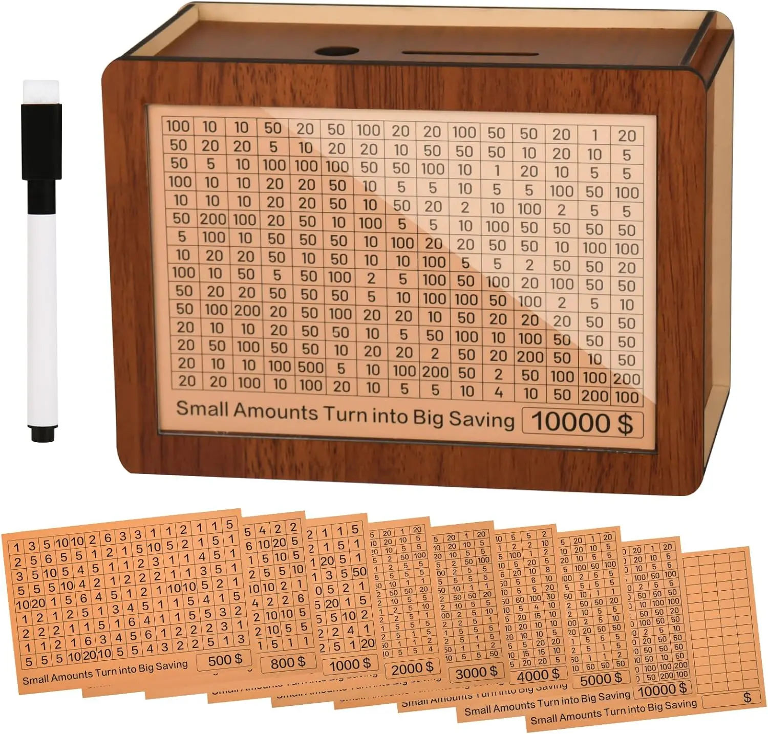 10000 Kakeibo Wooden Money Savings Challenge Box Cash Vault Piggy Bank for Adults Kids Budgeting and Savings Goals Coin Decor Ornaments Decoration