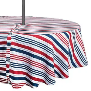 Design Imports 52" Patriotic Stripe Round Outdoor Tablecloth w/Zipper