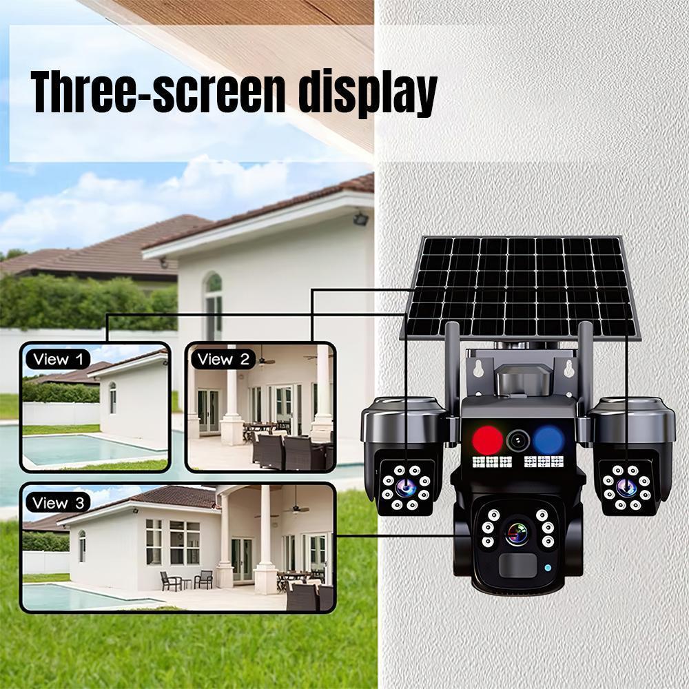 Solar Security Camera Outdoor 6MP, Triple Lens WiFi PTZ Camera, PIR Human Detection, Color Night Vision, Two-Way Audio, IP66 Waterproof,for Valentine’s Day Gift