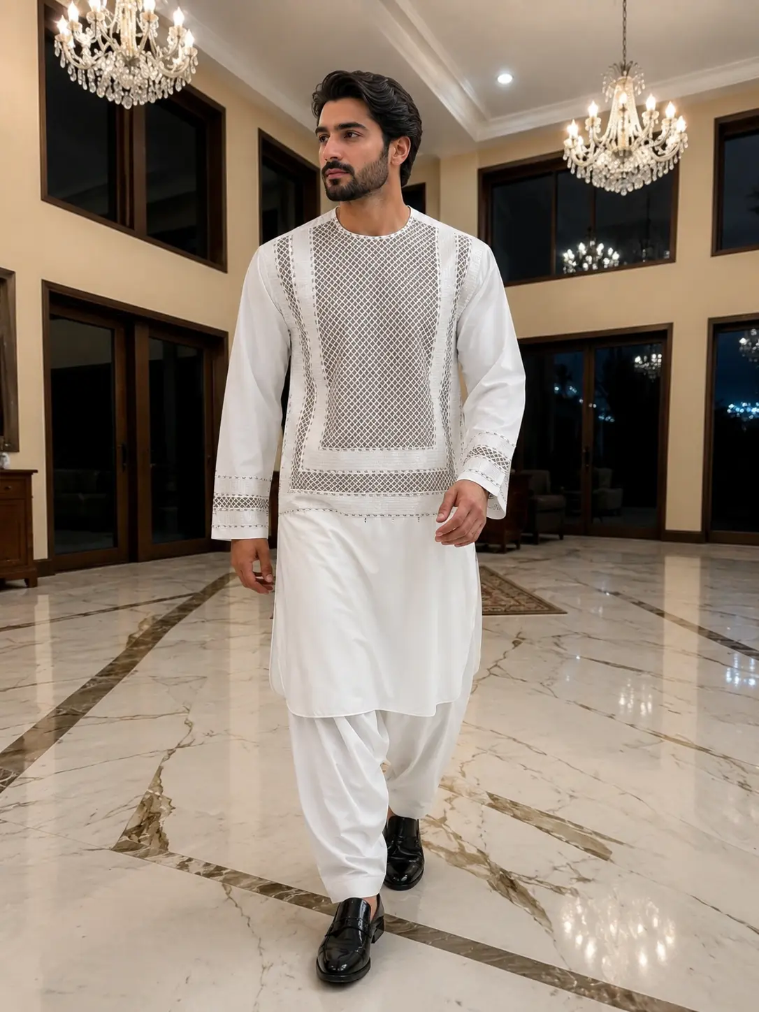 Small Off-White Kandahari Parahan Tunban for Men | Premium Afghan Traditional Wear Yakhandozi