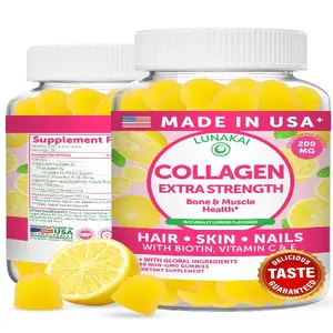 Lunakai USA Made Collagen Peptides Gummies - 200mg Non-GMO Anti-Aging Formula with Biotin, Zinc, Vitamins C & E for Hair, Skin and Nails, 60ct