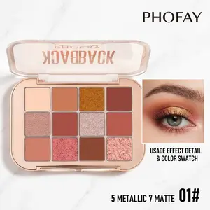PHOFAY  12-Shade Eyeshadow Palette | Matte & Metallic, Brightening, Long-Lasting Eye Makeup, Cosmetic