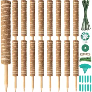 16 Pack Moss Pole for Plants Monstera 264 Inch Bendable Pole Sticks Extension with Ropes Labels Tapes Tie Strap Locking Straps Green Twist Ties for Indoor Climbing Creepers