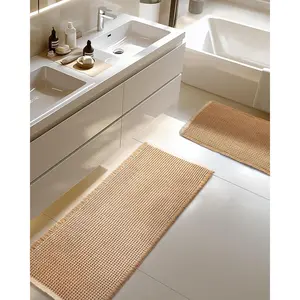 Large Waffle Bath Mat Set, Non Slip Mat Set 2 Piece, Absorbent Bath Mats, Machine Washable Bath Rugs, Brown & White, 20"*47" and 16"*24"