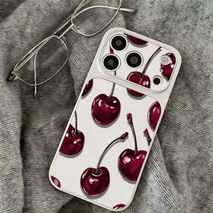 Sexy Wine Cherry Pattern TPU silicone phone case Suitable for iPhone 17 Pro Max AIR 16 15 14 13 12 11 Plus Cases Durable|Shockproof|Full Camera Protection|Anti-Scratch|Anti-Fingerprint|Slim Fit|Gift For Girlfriend/Men/Women