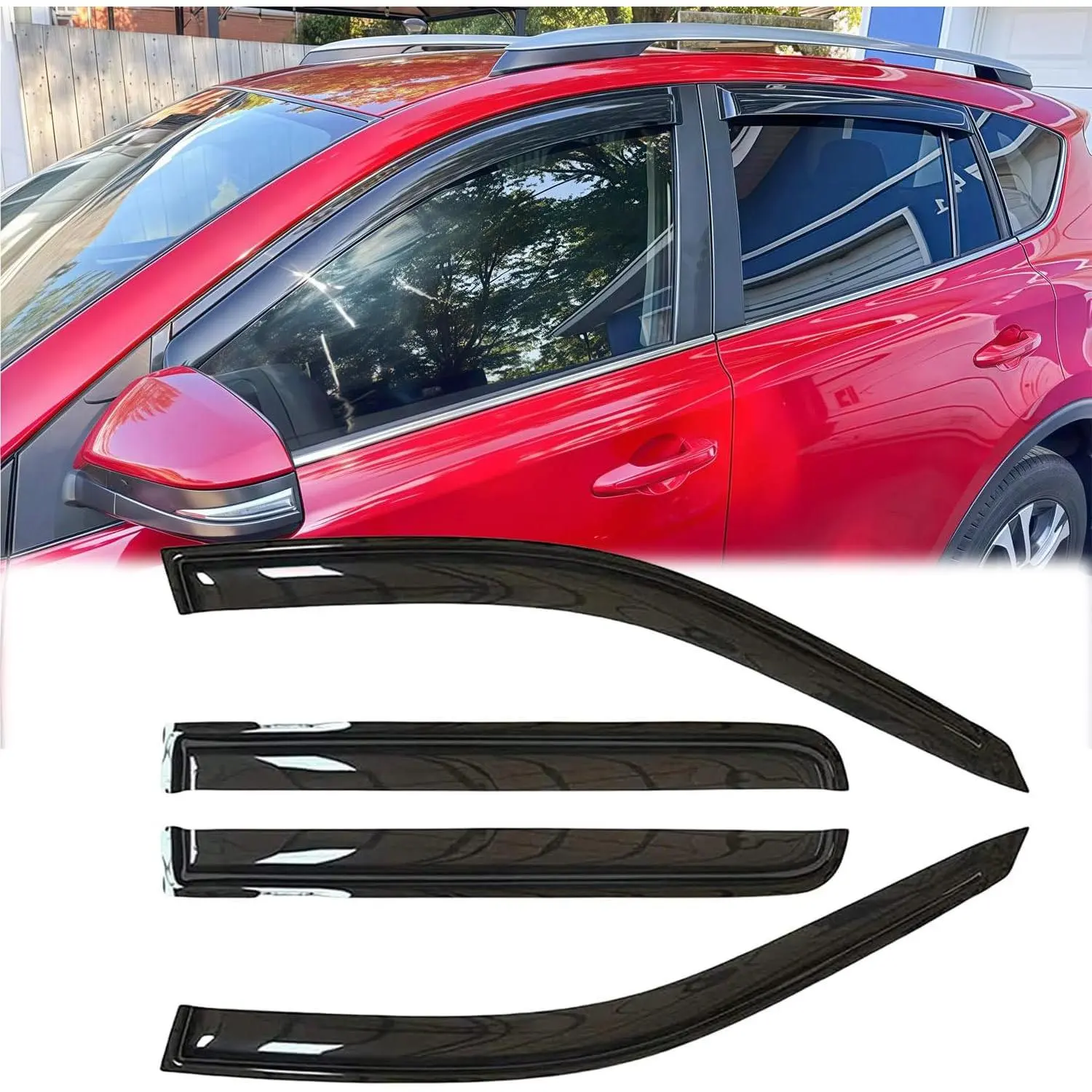 Dark Smoke Acrylic Side Window Wind Deflectors for 2003-2008 Pontiac Vibe/Toyota Matrix, Custom Fit Tape-On Shatterproof Sunshield Guard, Fuel Efficient Rain Guards with Sun Protection & Effortless Installation (Set 94455)