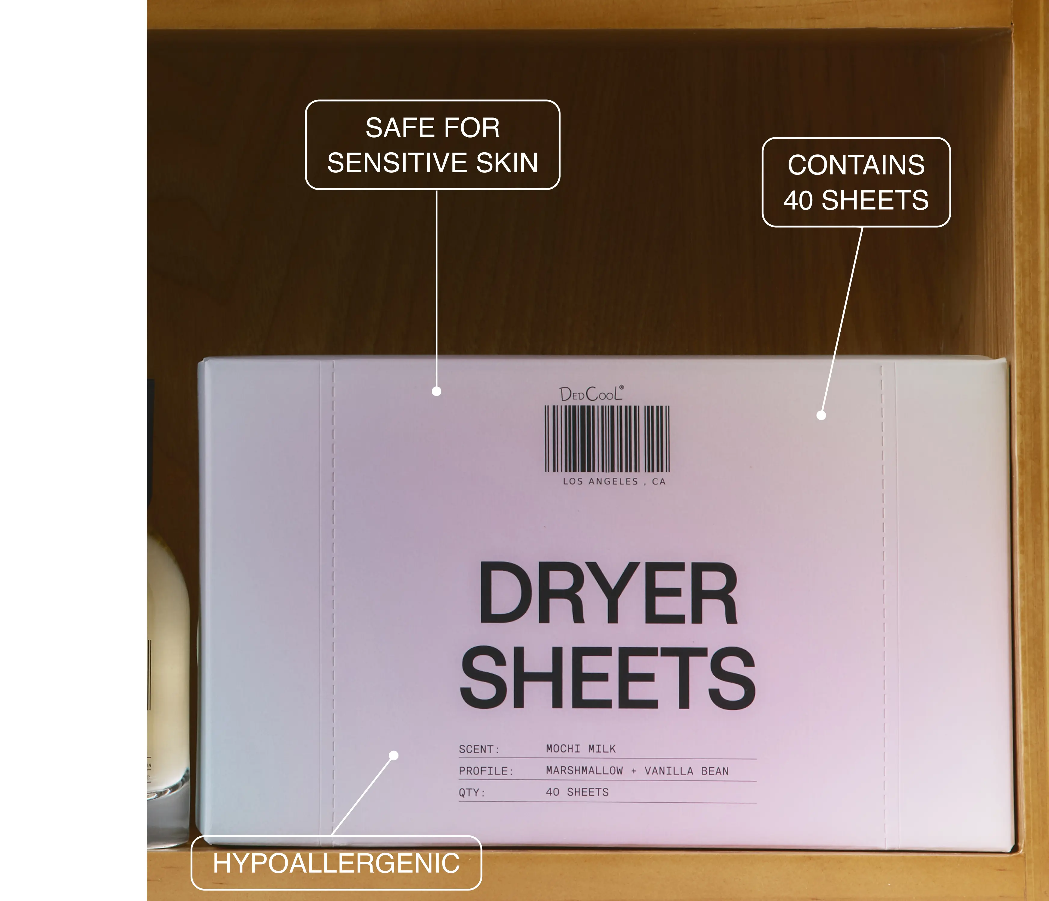DedCool Dryer Sheets in Mochi Milk - 40 Sheets for Softening & Scenting in Marshmallow, Vanilla Bean & Sweet Rice Milk Fragrance