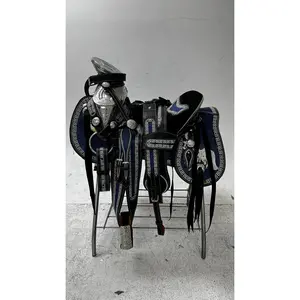 Charro Saddle – Black Bordada with Royal Blue Embroidery & Silver Horse Motif (15.5”)