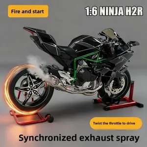 1:6 Scale Kawasaki Ninja H2R Die-Cast Motorcycle Model with Ignition Start, Throttle-Controlled Rear Wheel Drive, Synchronized Exhaust Smoke & Light/Sound Effects, High Detail Replica for Collectors & Gifts