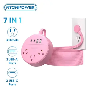 NTONPOWER Pink 2 Prong Power Strip with USB-C 1875W 15A 2 to 3 Outlet Adapter Rotating Plug 5FT Cord 3 Outlets 4 USB Ports Ideal for Old Houses Vanity Desks Offices Travel