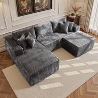 108" Grey L Shape Sofa With Ottoman