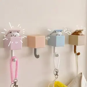1pc Cute Wall Hooks Self Adhesive Bedroom Door Hangers Keys Towel Umbrella Coat Holder Rack Animal Home Bathroom Decoration Hook